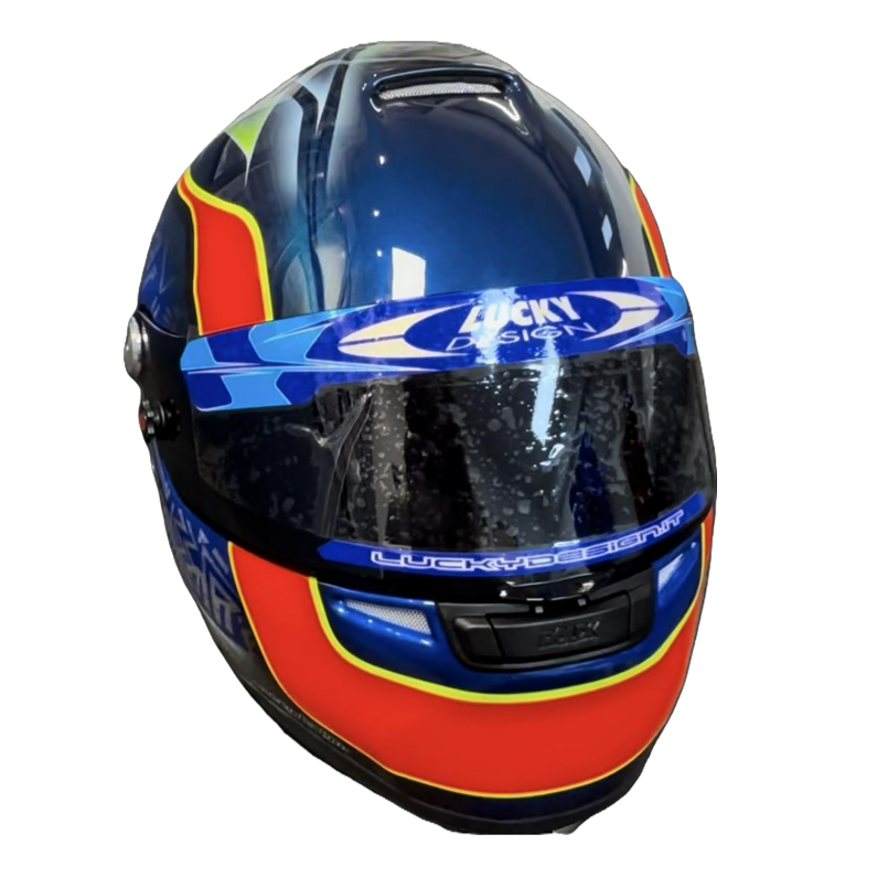 CASCO ROUX DISEÑO Y PINTURA BY LUCKY DESIGN AZUL MARINO/ROJO/AMARILLO