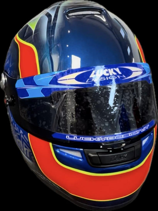 CASCO ROUX DISEÑO Y PINTURA BY LUCKY DESIGN AZUL MARINO/ROJO/AMARILLO